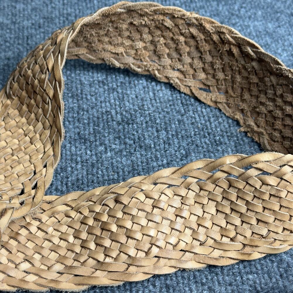 Liz Claiborne 100% leather braided wide belt XL tan boho strap adjustable NWT - Picture 2 of 7
